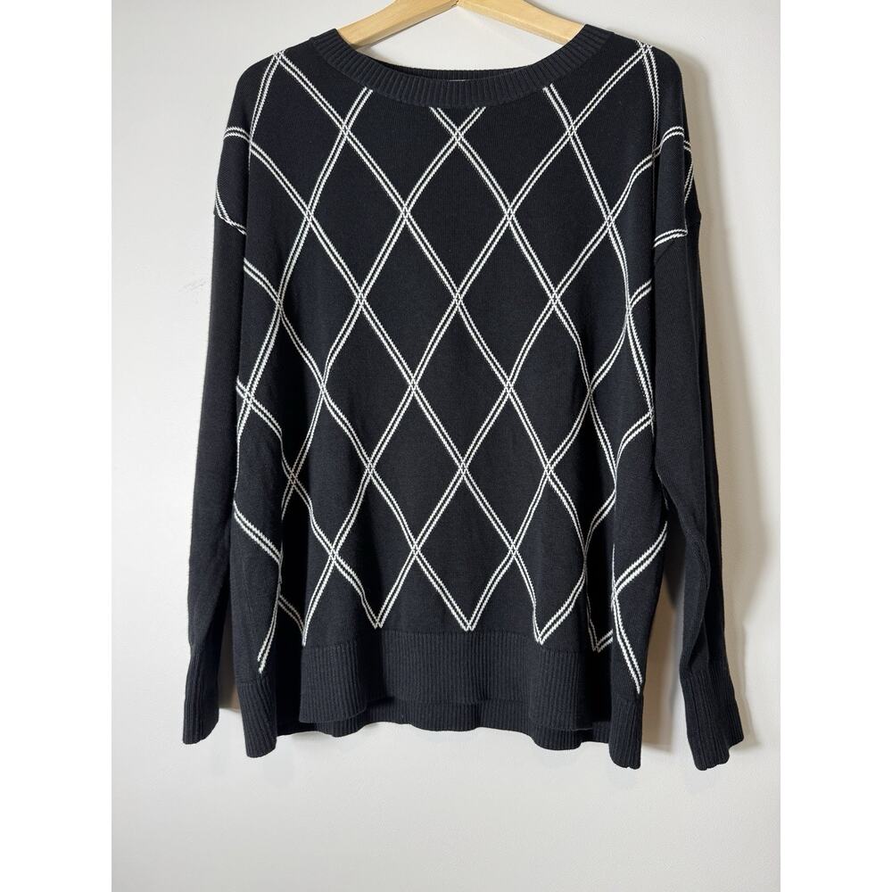 Banana Republic Women's Diamond Plaid Crewneck Pullover Sweater Size M Black